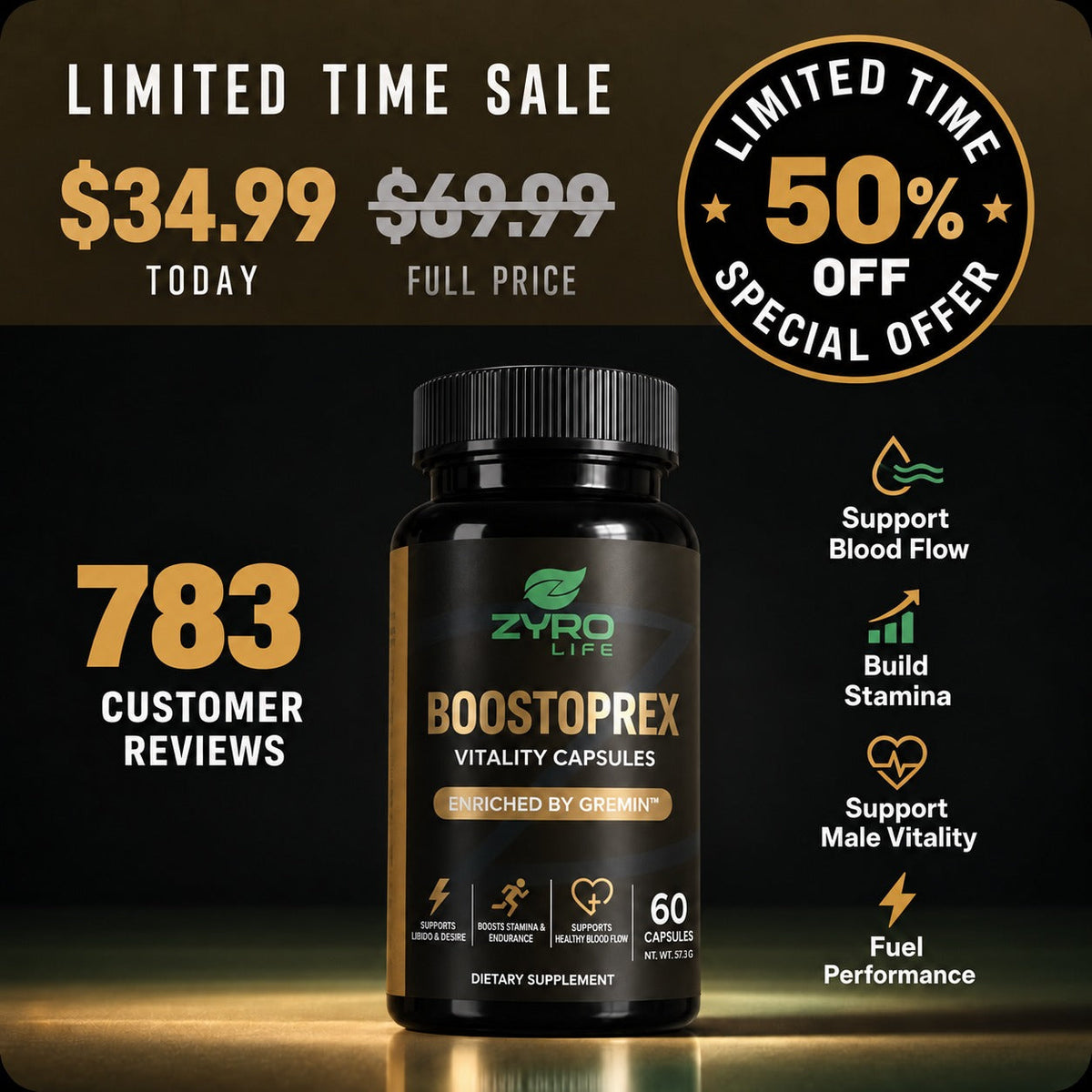 Zyro Life Boostoprex Capsules – Gremin™ Formula for Circulation, Endurance & Muscle Pump Support